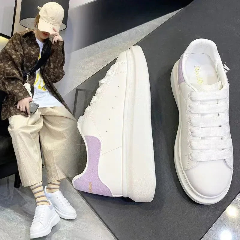 2025 Women Causal Shoes Pring Brand Spring Designer Wedges White Sneakers Platform Tenis Feminino Trainers Female Walking