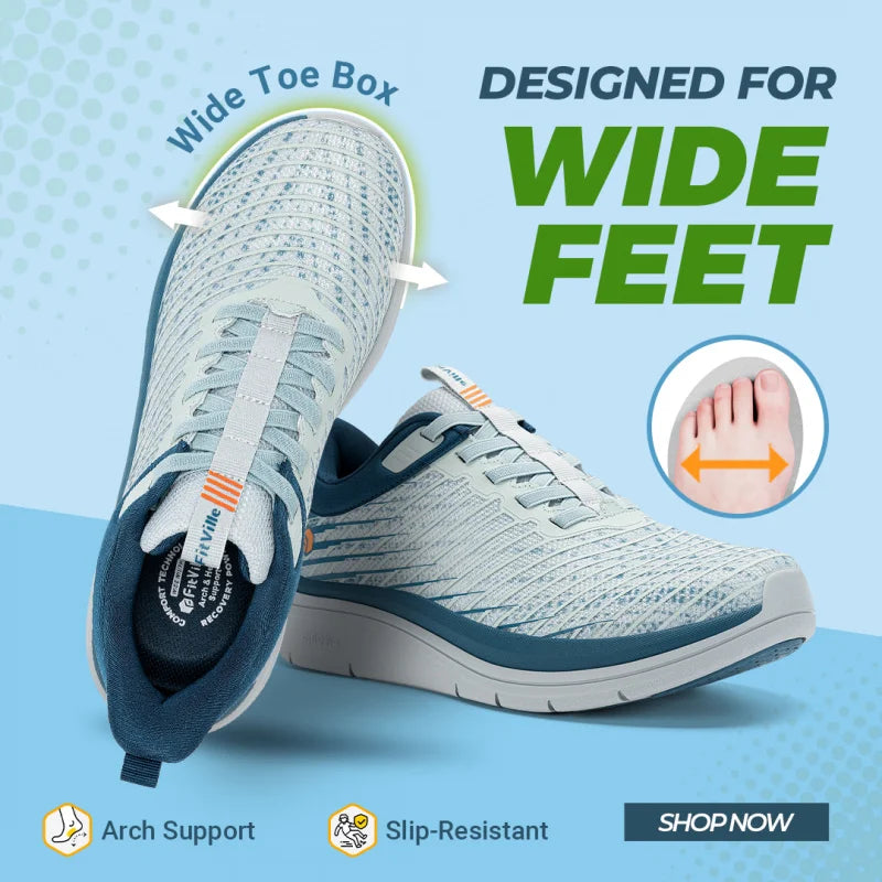 FitVille Wide Fit Men'S Walking Shoes Breathable Lightweight Shock Absorption Sneakers With Arch Support For Flat Feet
