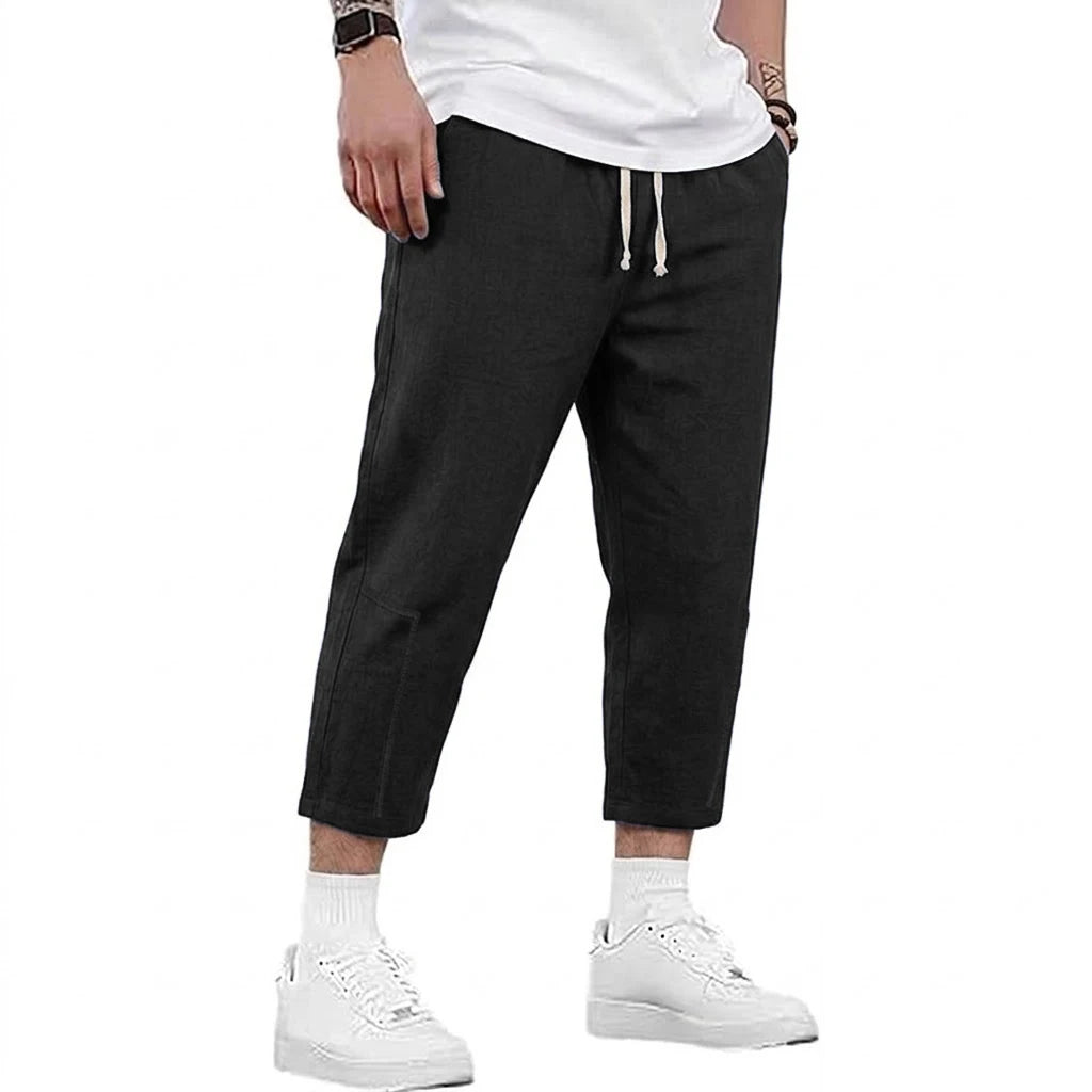 Mens Summer Cotton and Linen Blend Shorts Casual Solid Color Drawstring Design Breathable Loose Fit Streetwear Bottoms for Men