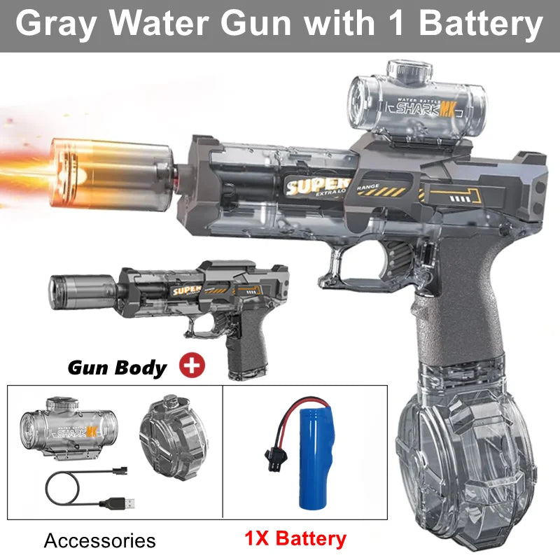 Electric Water Gun for Adult Kid Children WaterGun with LED Light Squirt Water Blaster Summer Outdoor Pool Party Boy Girl Toy
