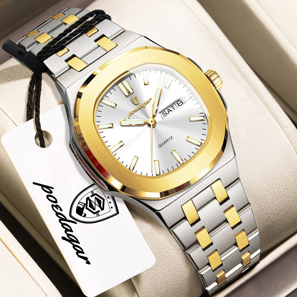POEDAGAR Top Fashion Square Watch For Woman Luminous Waterproof Date Week Ladies Watch Stainless Steel Women's Quartz Wristwatch