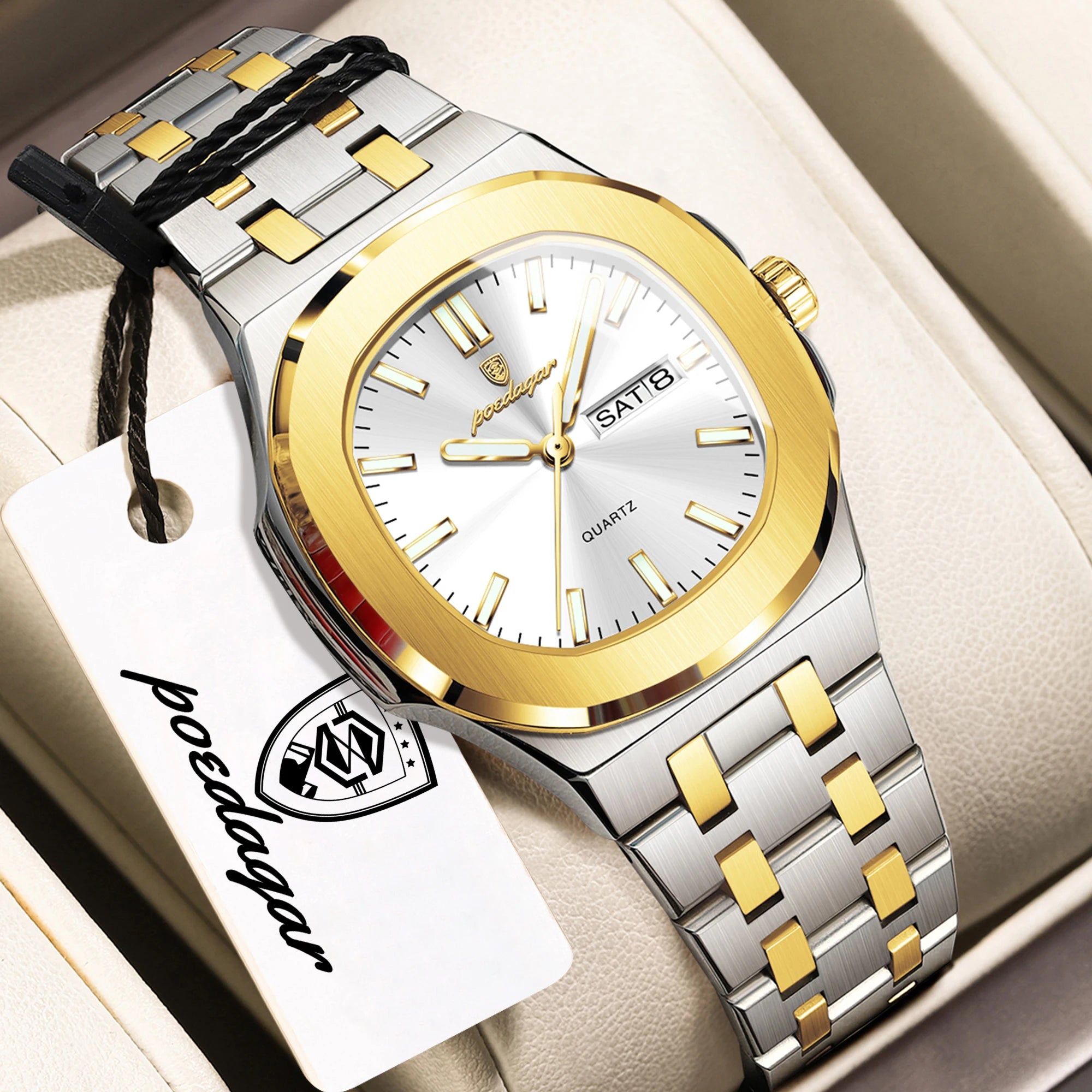 POEDAGAR Top Fashion Square Watch For Woman Luminous Waterproof Date Week Ladies Watch Stainless Steel Women's Quartz Wristwatch
