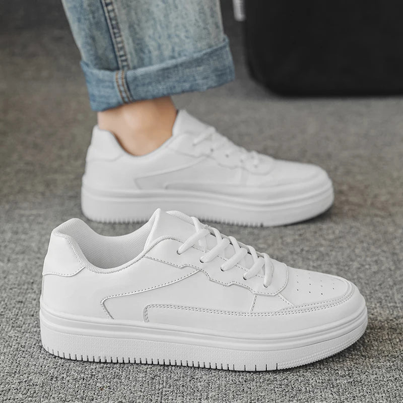 Mens Board Shoes Sneakers Skate Shoes Casual Sports Shoes Classic Comfortable Breathable Trendy Cushioned White Shoes Large Size