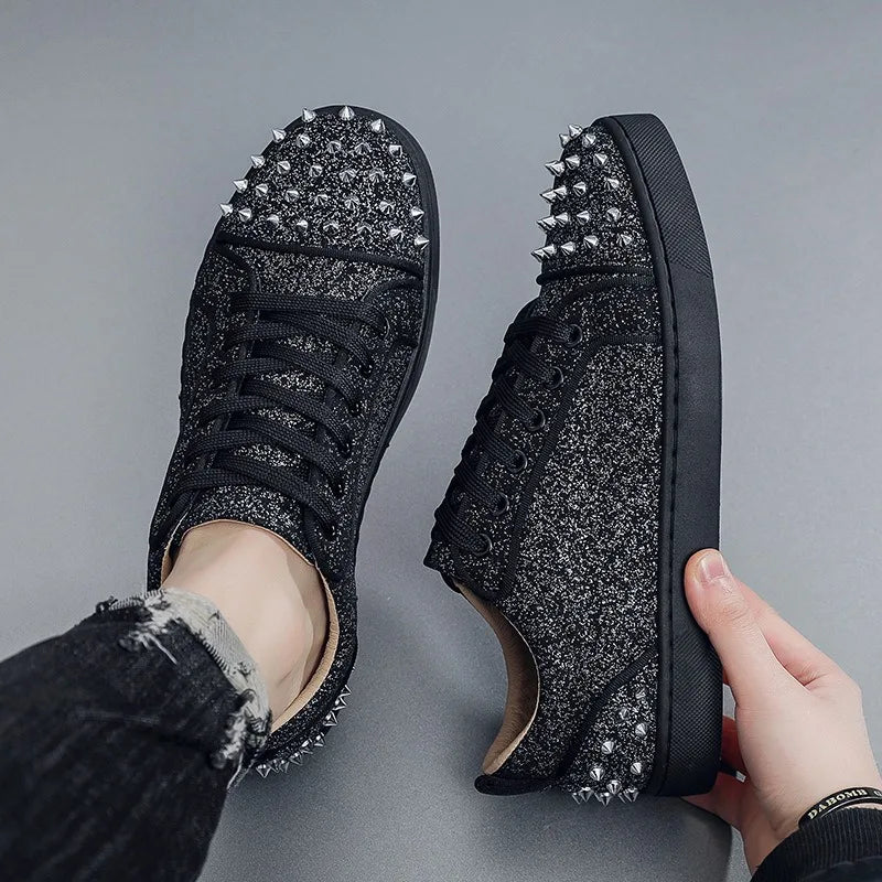 rivets glitter hip-hop casual shoes men skateboard sneakers shoes for man Street Dance sequin bling bling young people footwear
