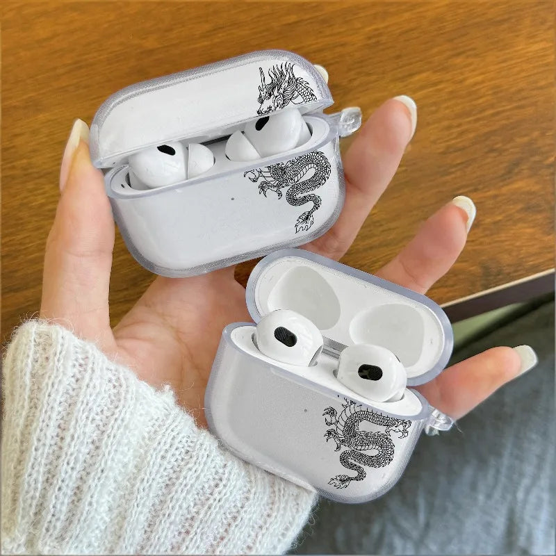 Black Dragon Design Earphone Case for Airpods 4th 3rd 2 Pro 3 2 Shockproof Cover for Airpod 2 3 1 Protective Accessorie Shell