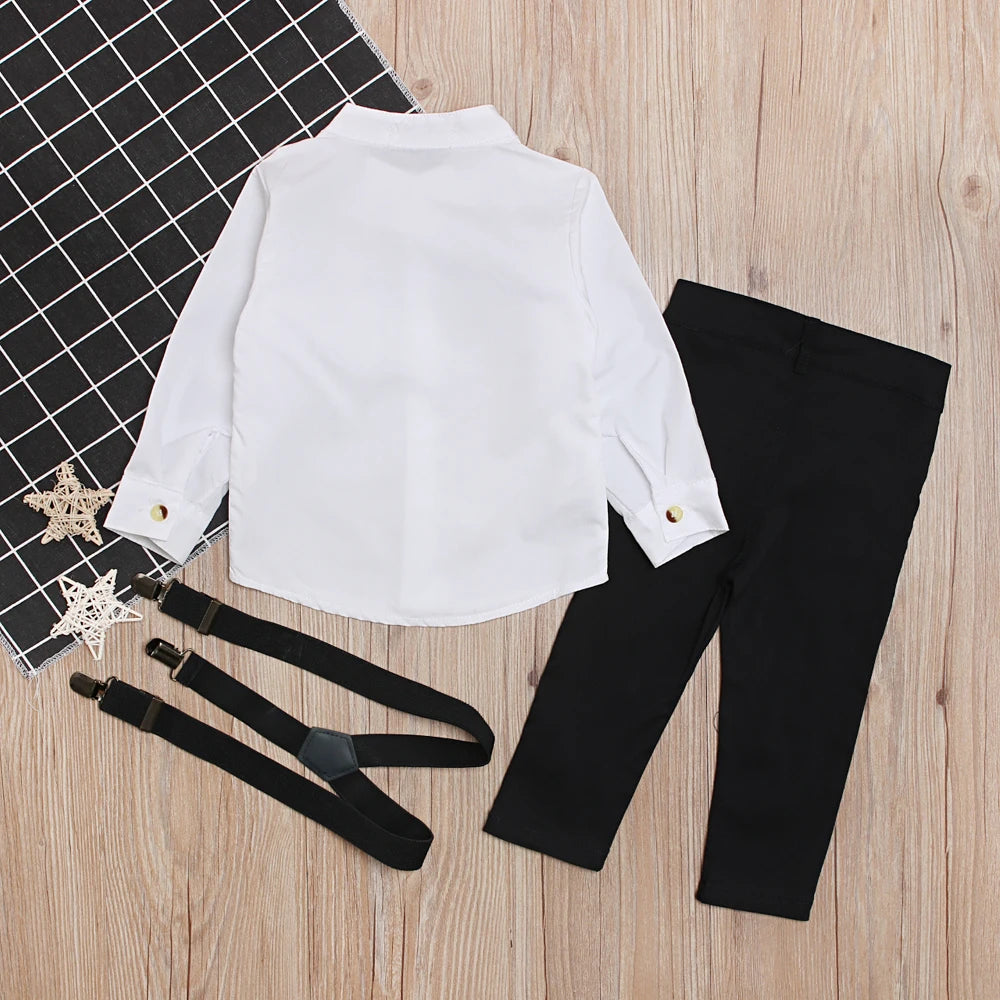 Children's European and American spring and autumn style boy gentleman's suit long-sleeved white shirt top + trousers th