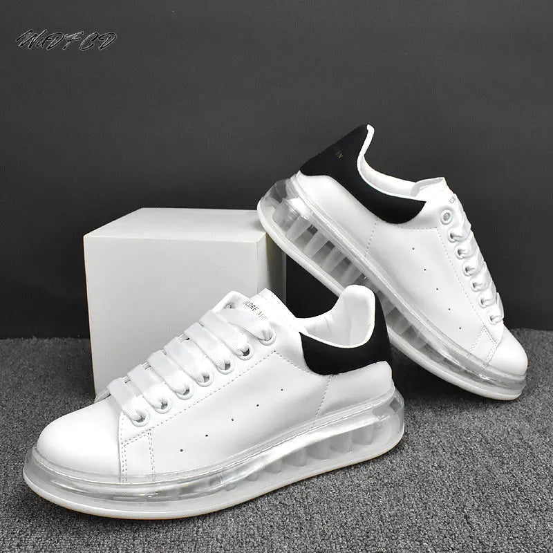 Sneakers Casual Men Air Cushion White Shoes Fashion Microfiber Leather Breathable Increased Internal Flat Platform Board Shoes