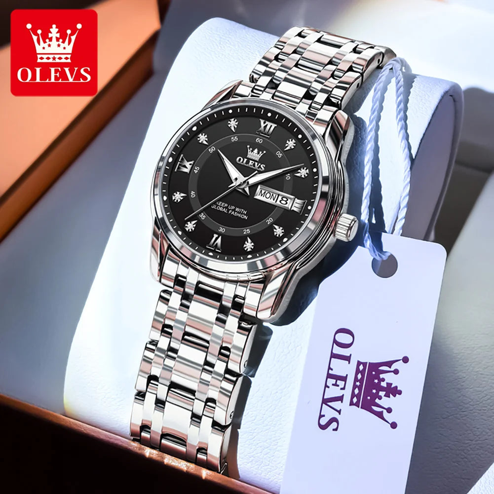 OLEVS 5513 Woman Watch Luxury Diamond Scale Dual Calendar Stainless Steel Strap Waterproof Watches Elegant Ladies Wristwatcheses