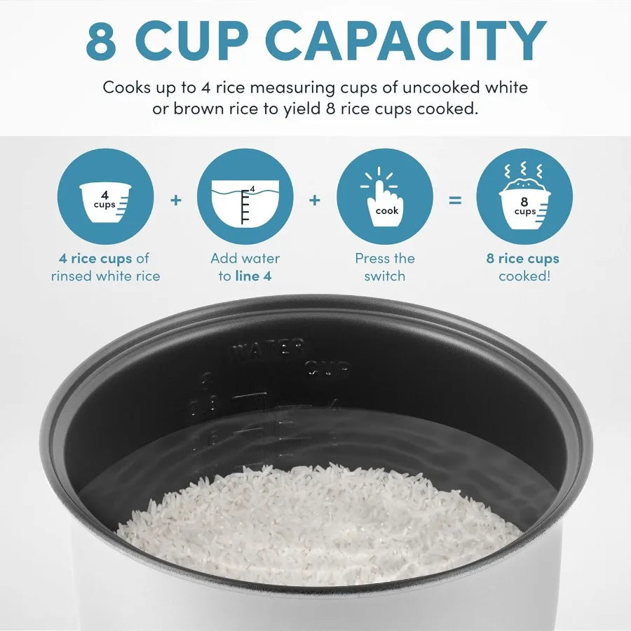 8-Cup Cooked / 4-Cup (Uncooked) Digital Rice Cooker and Food Steamer with Multiple Cooking Functions for Home Use Ideal for Hea