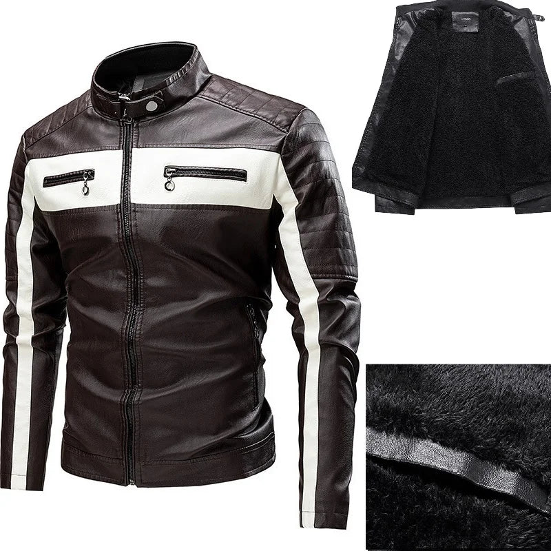 2026 Men Autumn Jacket Bomber Biker Zipper Motorcycle Faux Fur Coat Male Fleece Pilot Vintage Black Red Brown PU Leather Jacket