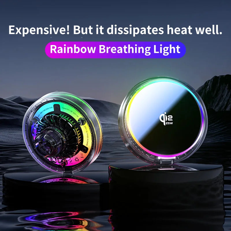 25W Air Cooling qi2.2 Car Magnetic Wireless Charger RGB Light  Phone Holder For Magsafe iPhone 17 16 15 14 13 12 Fast Charging