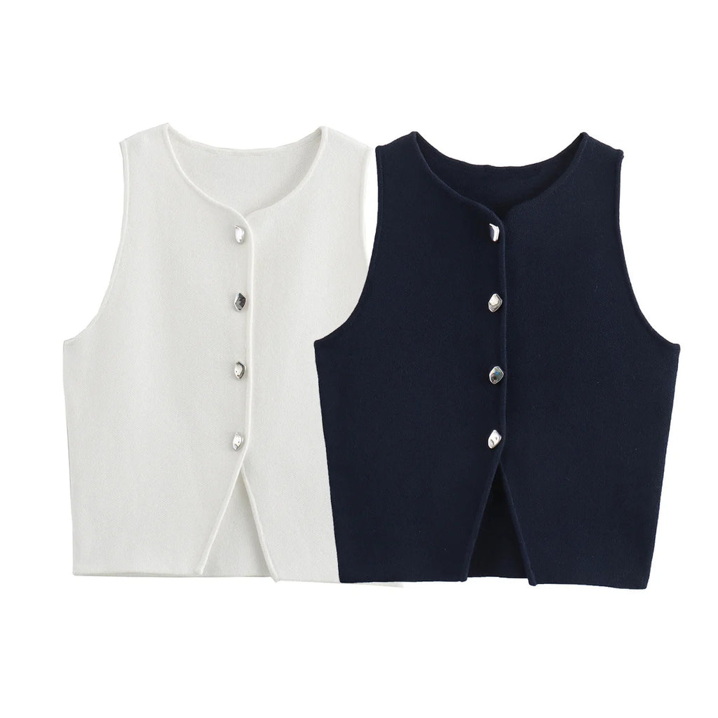 2025 Summer Women's Streetwear Knitted Crop Tops Buttoned Blouses & Strapless Tank Tops for Casual & Party Wear