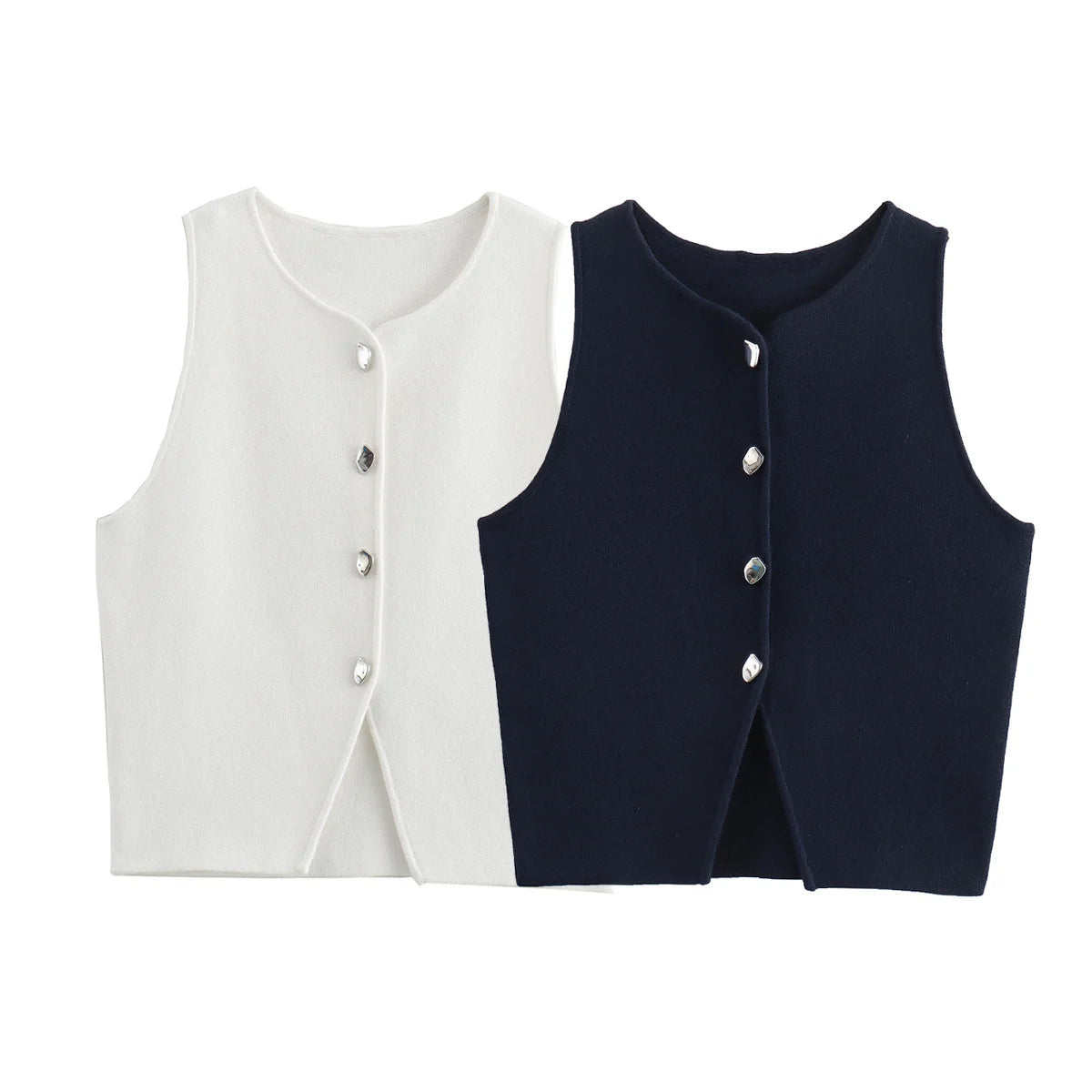 2025 Summer Women's Streetwear Knitted Crop Tops Buttoned Blouses & Strapless Tank Tops for Casual & Party Wear