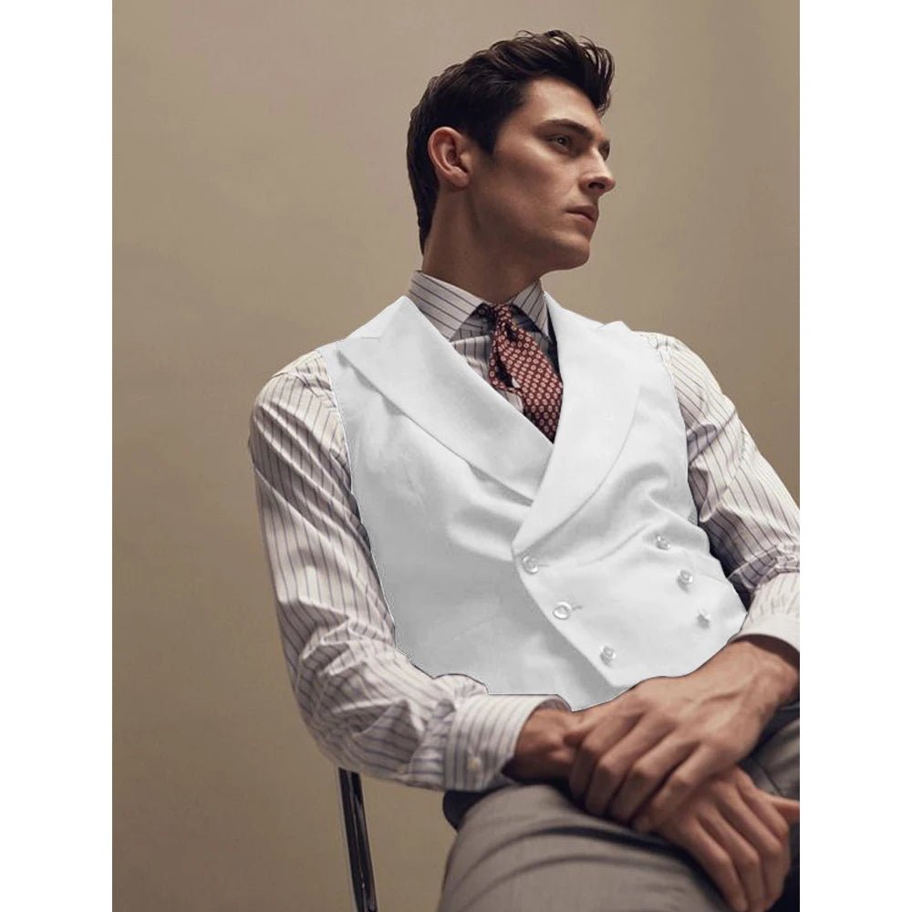 Gentleman Vest Man Dress Vests for Men Vests Double Breasted Elegant Lapel Men's Waistcoat Tuxedo Wedding Dinner Male Clothing