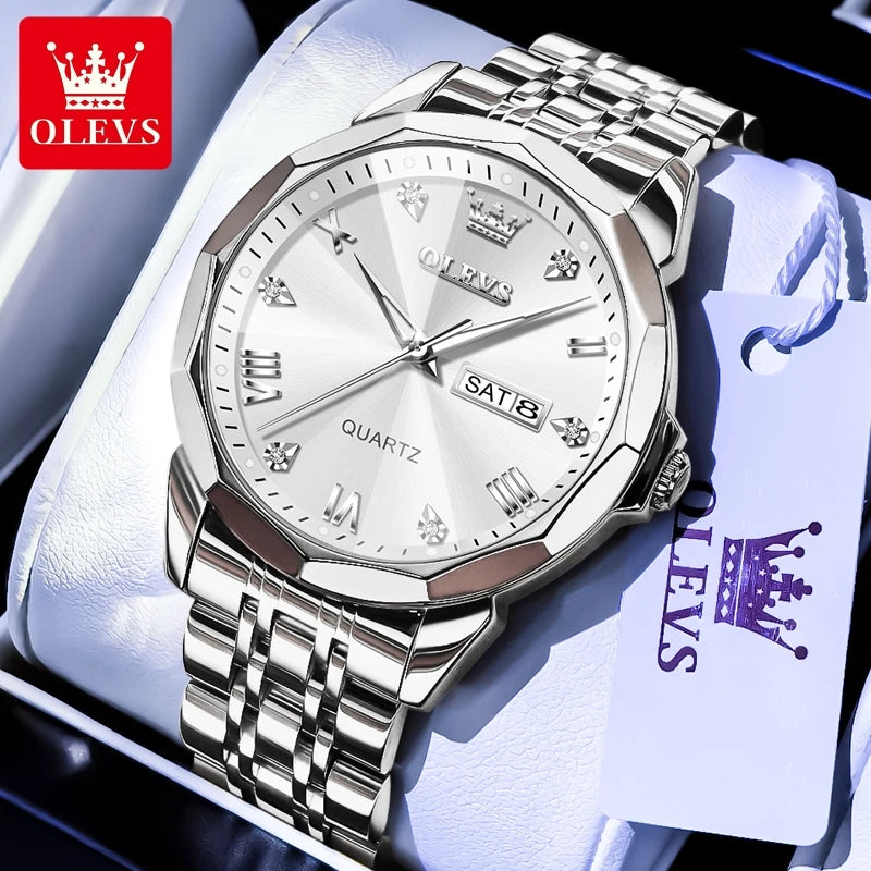 OLEVS 9931 Top Brand Men's Watches Calendar Waterproof Stainless steel Luminous Watch Business Men Wristwatch