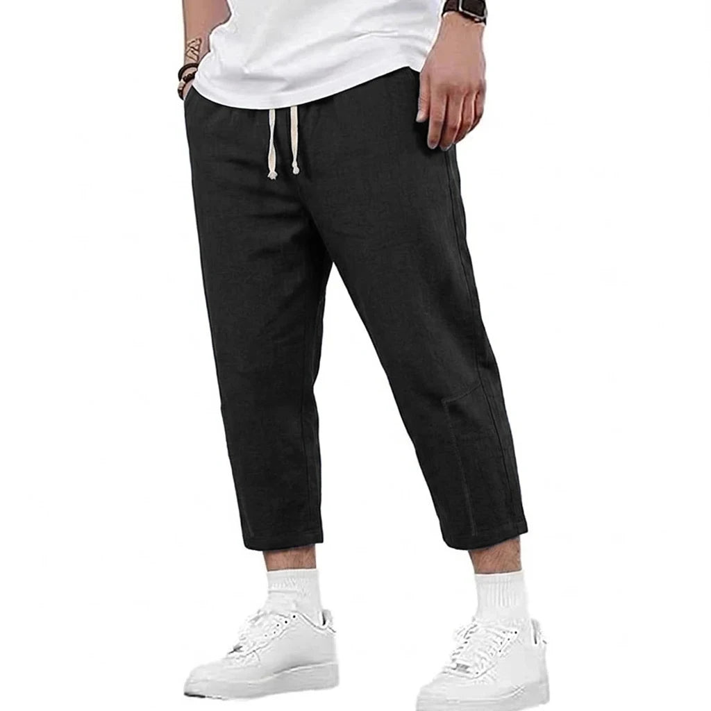 Mens Summer Cotton and Linen Blend Shorts Casual Solid Color Drawstring Design Breathable Loose Fit Streetwear Bottoms for Men