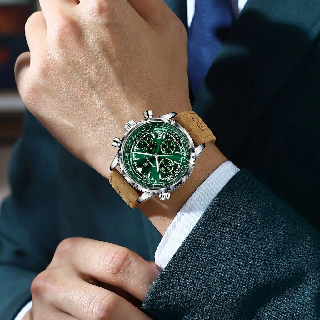 POEDAGAR Business Men Wristwatch Waterproof Luminous Date Chronograph Sport Man Clock Leather Quartz Fashion Men's Watches Reloj