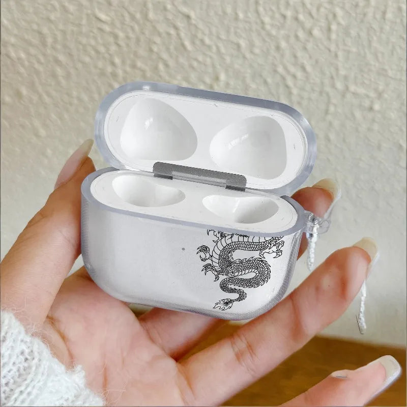 Black Dragon Design Earphone Case for Airpods 4th 3rd 2 Pro 3 2 Shockproof Cover for Airpod 2 3 1 Protective Accessorie Shell