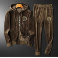 Men's Trend Gold Velvet Fashion Suit Hooded Thickened Casual Autumn and Winter New Plus Size Sportswear Two-Piece Set