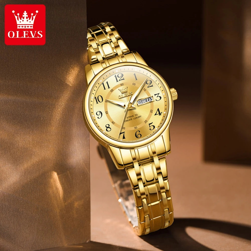OLEVS 2891 Women's Quartz Wristwatches Stainless Steel Strap Waterproof Luminous Date Week Original Ladies Business Watches
