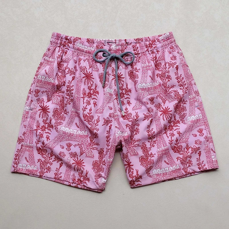 High quality New Summer Men Beach Board Shorts TORTUES HYPNOTIQUES Printed Swimwear Swim Party Bath Surf Bermudas Brand Pants