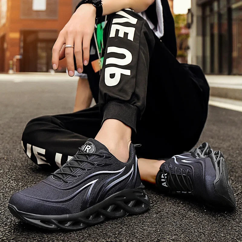 Fashion Running Shoes Men Flame Printed Sneakers Knit Athletic Sports Blade Cushioning Jogging Trainers Lightweight Casual Shoes