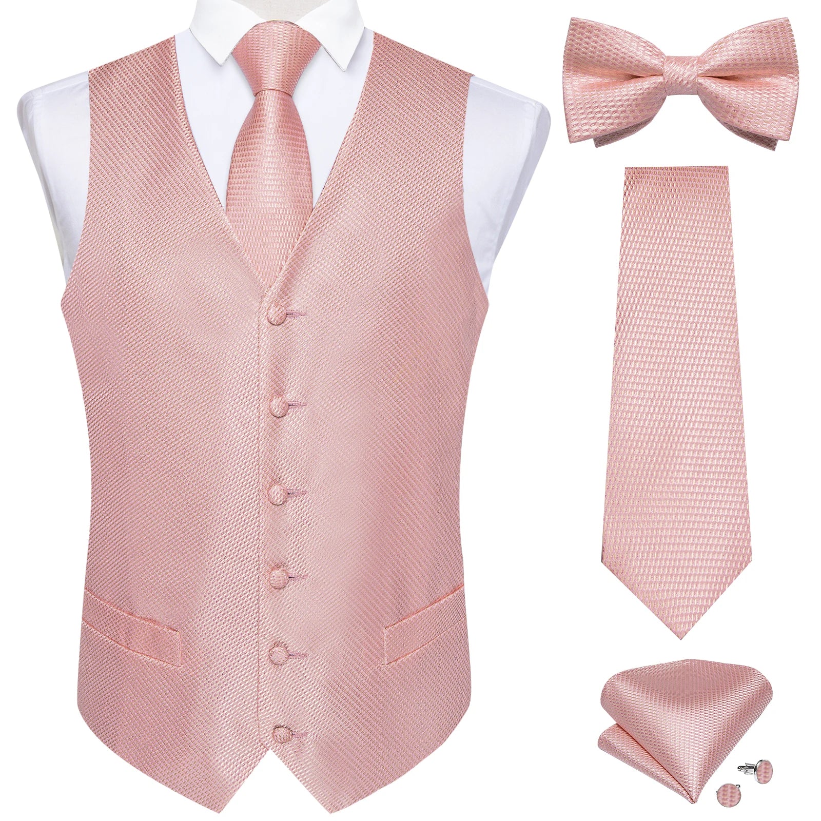 Men Black Paisley Vest Necktie Bowtie Pocket Square Cufflinks Dress Set жилетка мужская Classic 5 PCS Business Waistcoat for Man