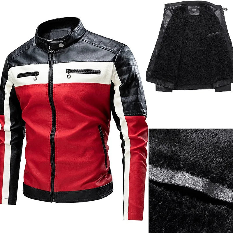 2026 Men Autumn Jacket Bomber Biker Zipper Motorcycle Faux Fur Coat Male Fleece Pilot Vintage Black Red Brown PU Leather Jacket