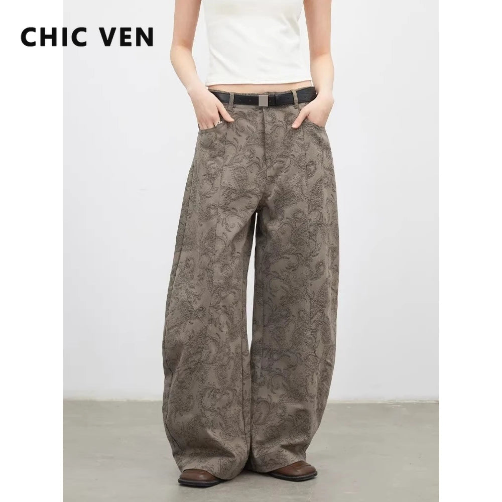 CHIC VEN New Women Jeans Loose Casual High Waist Wide Leg Denim Pants Paisley Female Trousers Spring Autumn 2026