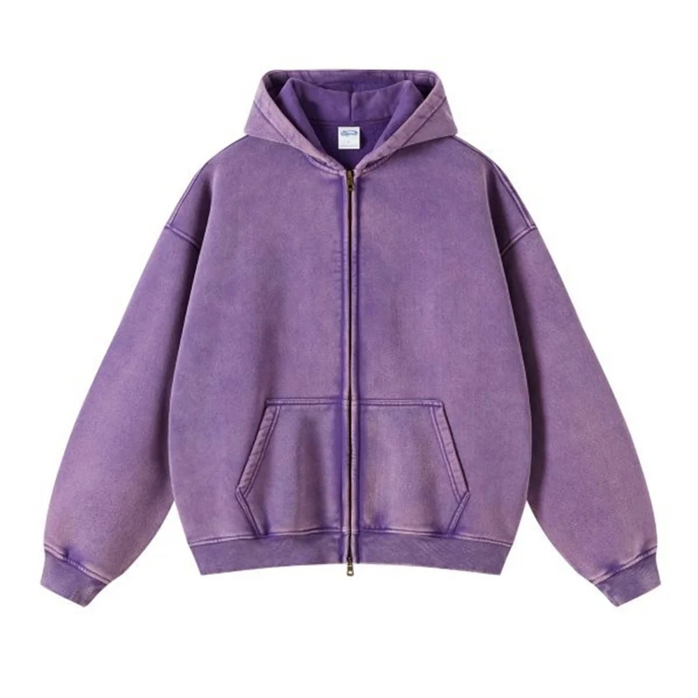 MAQVOB High Quality Luxury Apparel Street Wear Wholesale Euro US Size Spring Autum Full Up Zipper Washed Batik Dye Hoodie