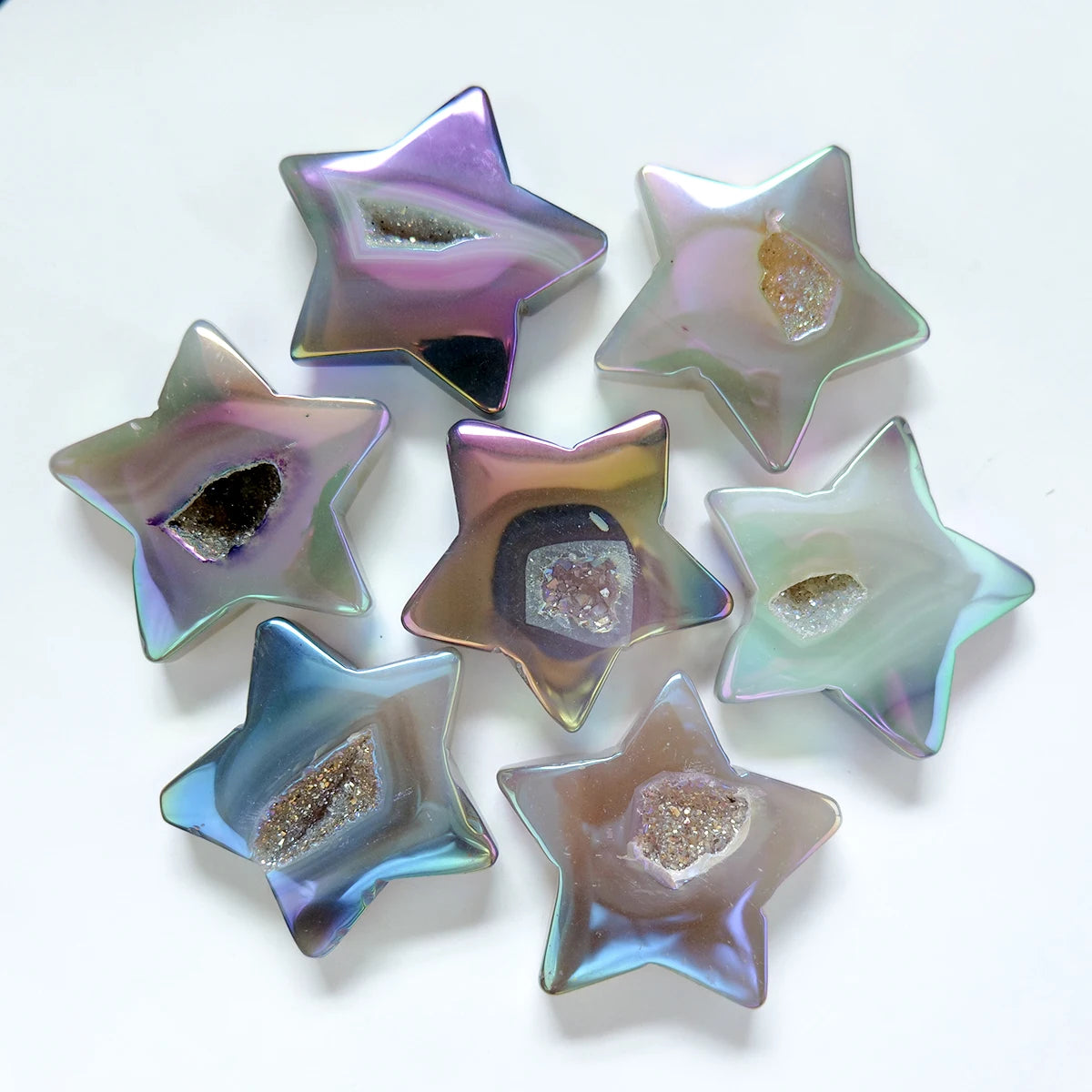 1pc Natural Crystal Aura Agate Crystal Cave Pentagram Palm stone Star Home Desktop Decorative Viewing Stone Ornament
