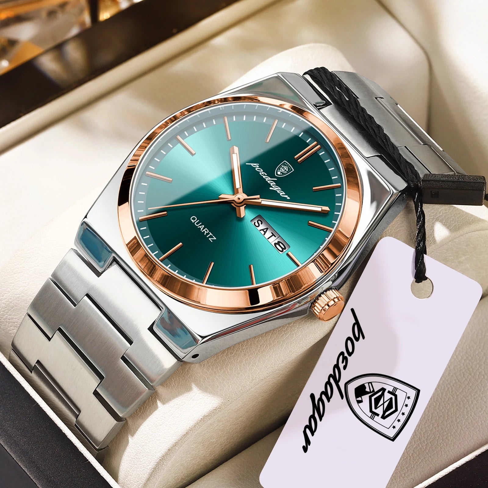 POEDAGAR Luxury Men's Watches Waterproof Luminous Date Week Simple Male Clock Stainless Steel Fashion Quartz Watch For Man Reloj