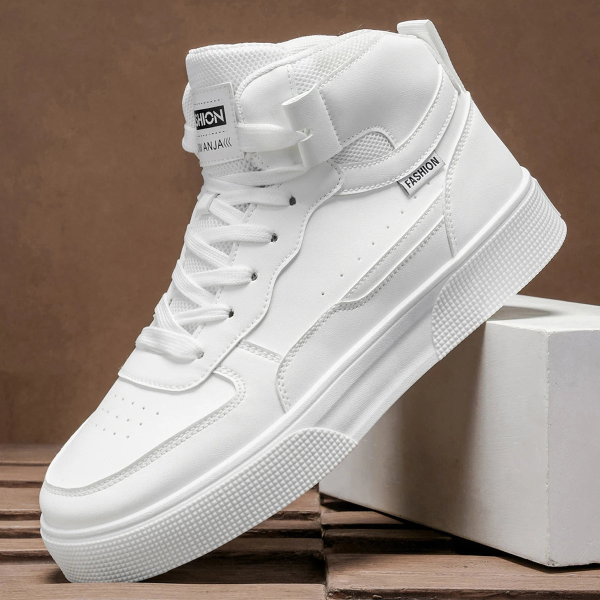 Men's High-Top Casual Versatile Basketball Sneakers White Skate Shoes Fashionable All-Match Sport Footwear
