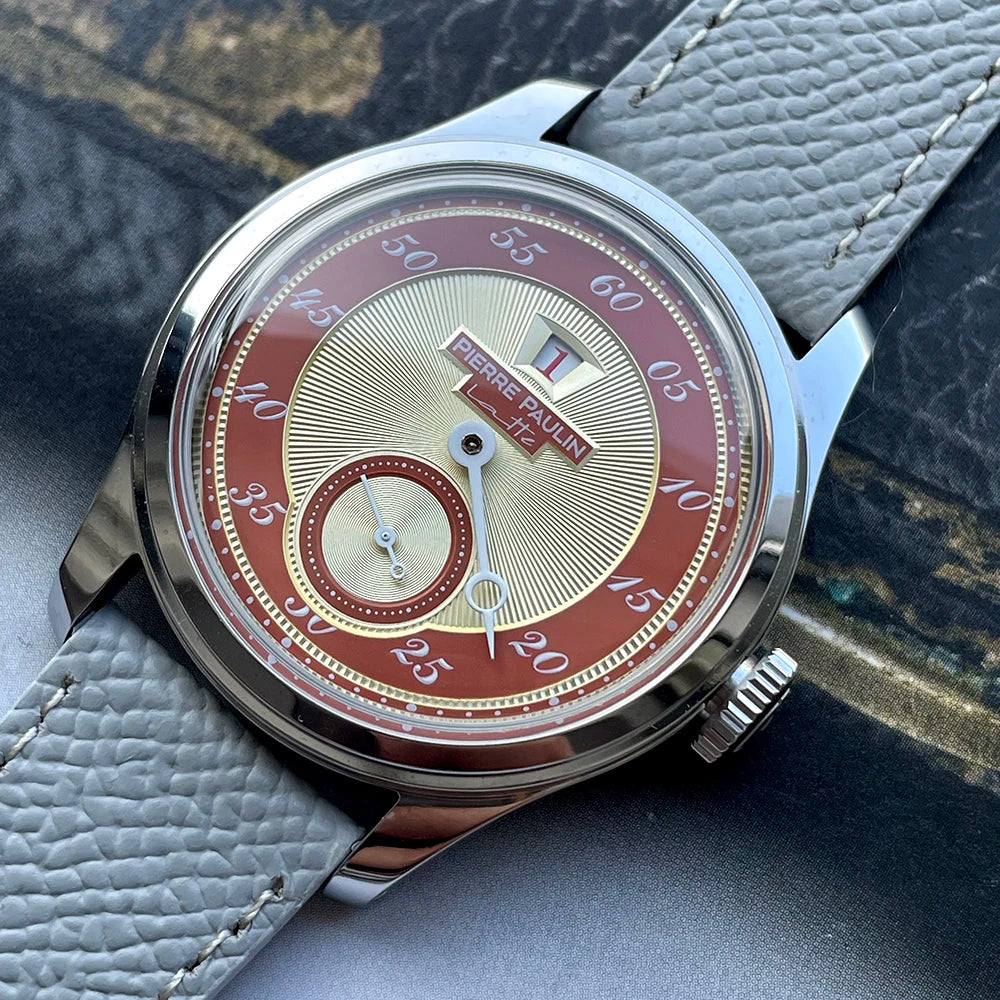 NEW Pierre Paulin Jumping Hour Men Watch White Dial Automatic St17 Mechanical Watch Vintage Date Window 38mm relogios masculino