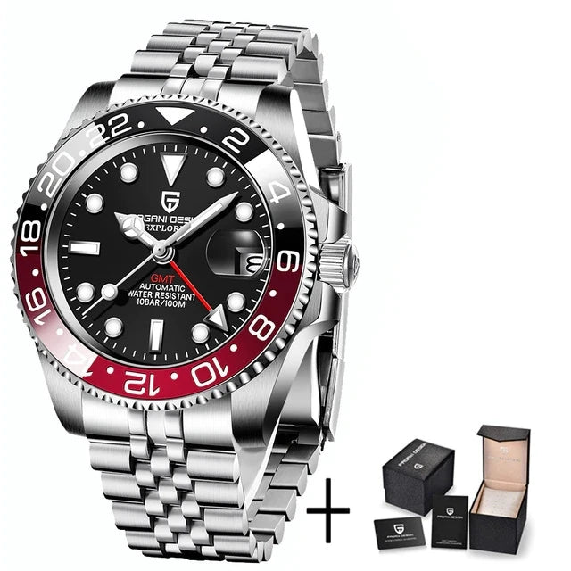 PAGANI DESIGN 2026 40MM Luxury Men GMT Automatic Machinery Watch Ceramic Bezel Jubilee Strap Sapphire Waterproof Watches for men
