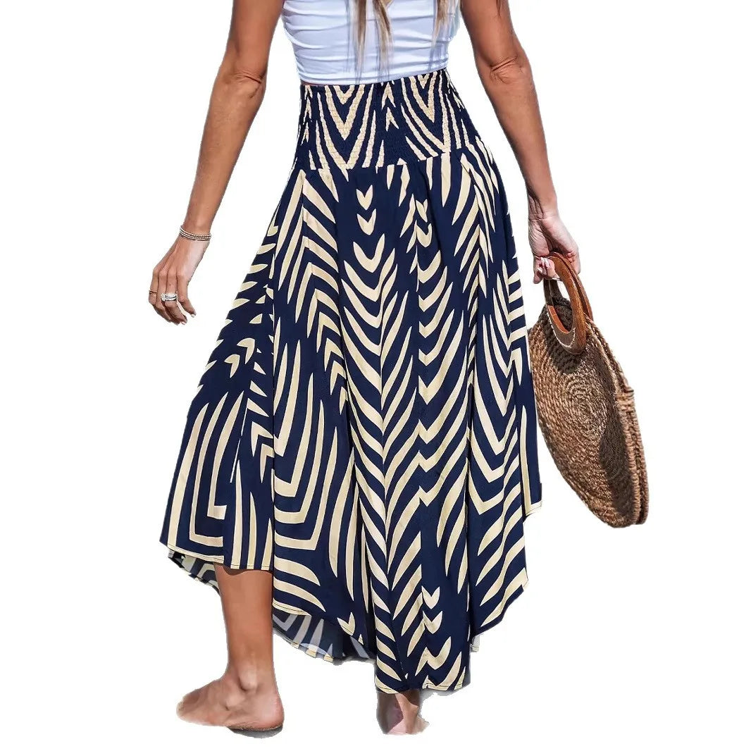 Women's New Beach Skirt, Geometric Print Shirred Design, Perfect for Summer Vacation Wear