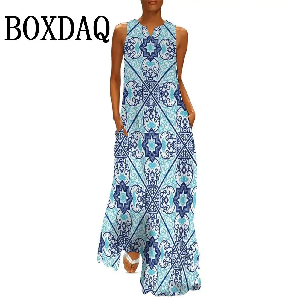 Elegant Women Party Dress Sleeveless Fashion Summer Casual 3D Print Female Long Dress 2025 New Women Tank Maxi Dresses Sundress