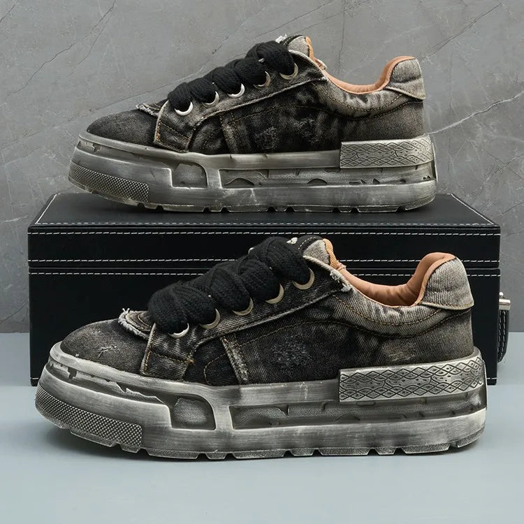Retro Denim Design Fashion Trend Sports Casual Shoes for Men Spring New Comfortable Thick Soled Versatile Chunky sneakers