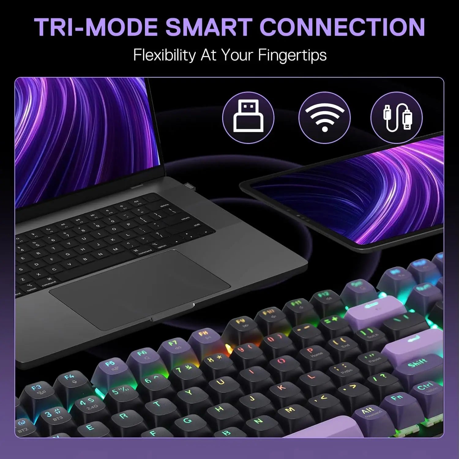 Redragon K740 PRO 98 Keys Wireless RGB Gaming Keyboard, 3-Mode PBT Mechanical Keyboard w/Solid Aluminum Base,