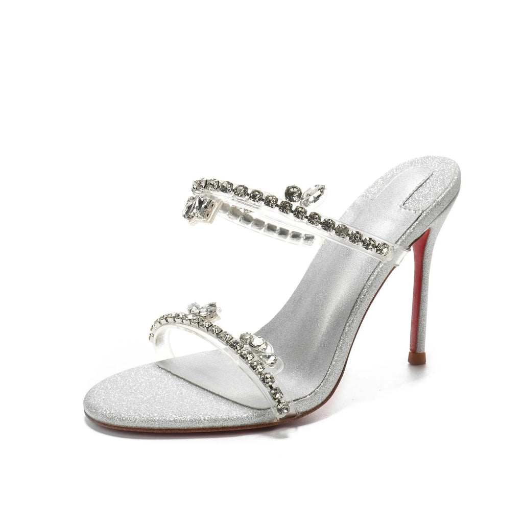 Size 33-41 Summer New Sandals with Transparent Crystal Rhinestones High-heeled Stiletto Women's Slippers  Designer Shoes