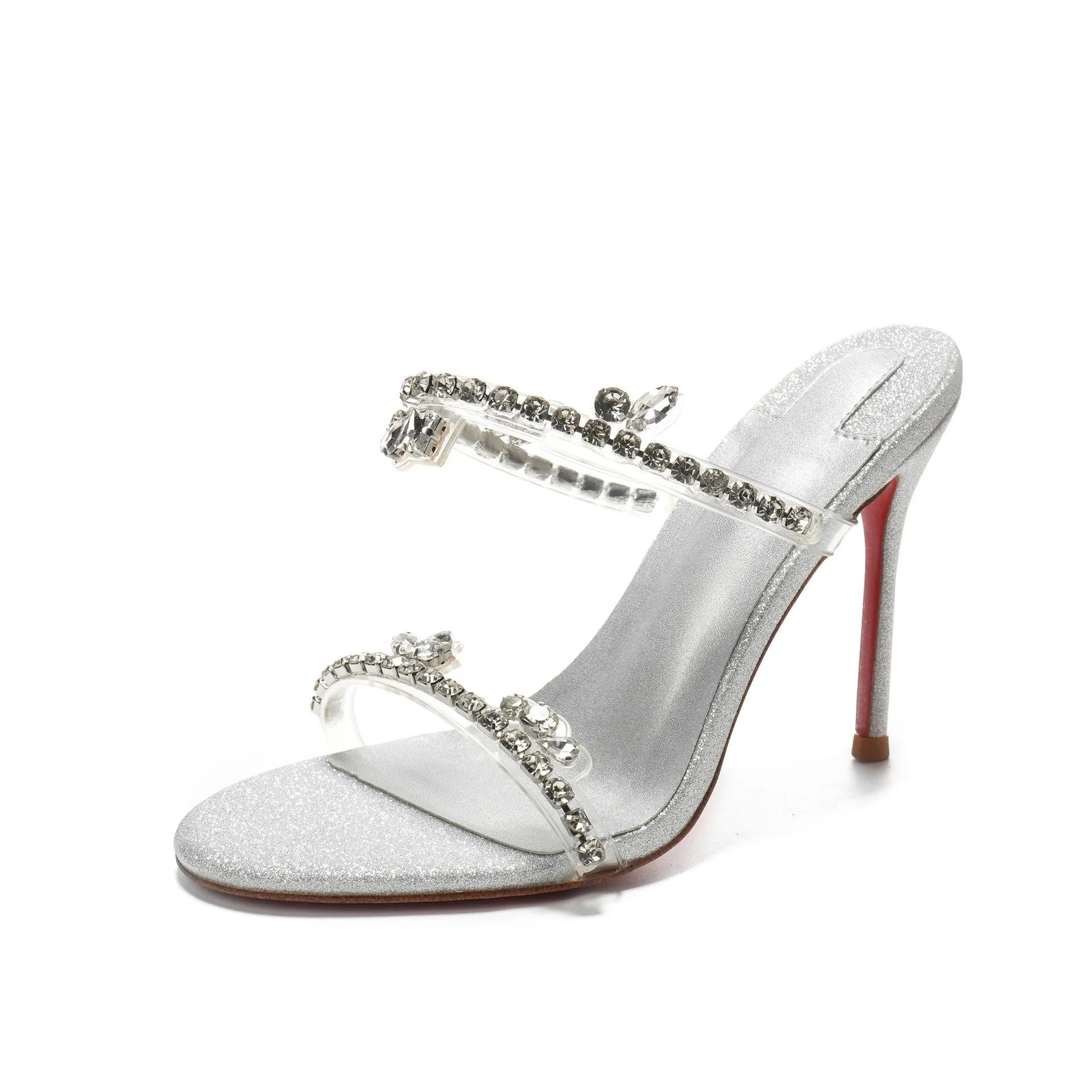 Size 33-41 Summer New Sandals with Transparent Crystal Rhinestones High-heeled Stiletto Women's Slippers  Designer Shoes