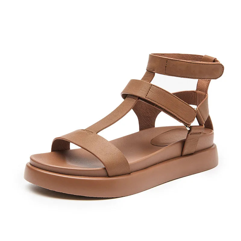 BeauToday Gladiator Sandals Women Genuine Calfskin Leather Open Toe T-Strap Thick Sole Summer Ladies Shoes Handmade 07130S