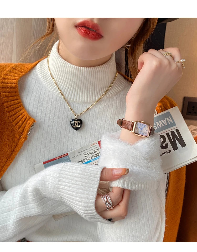Women's Turtleneck Sweater Winter 2026 Retro with Velvet Lining Thickened Inner Wear Thermal Knitting Bottoming Shirt Pullovers
