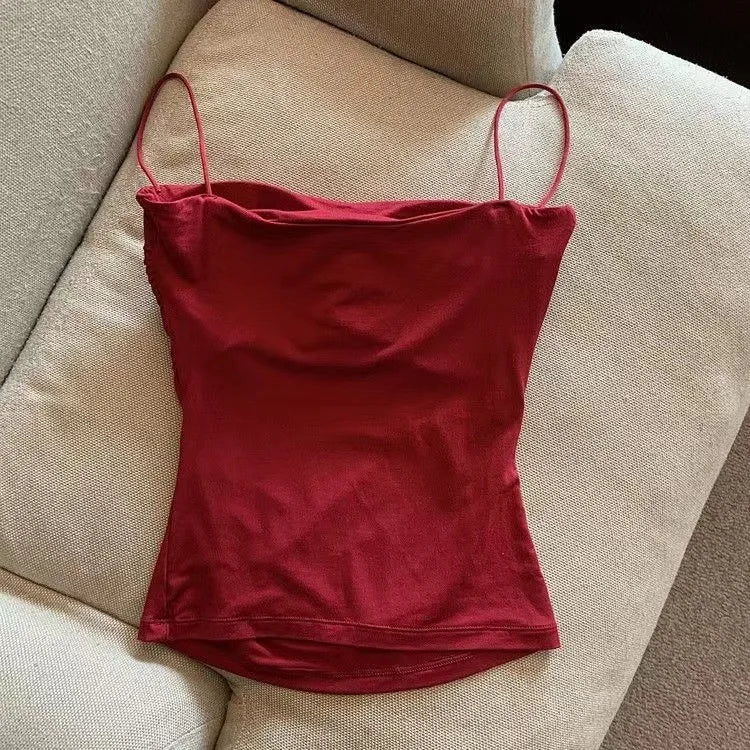 New Women's Halter Top Summer Korean Style Trend Fashion Built-In Women's Bra Stretch Women's Beach Everyday Casual Tank Top