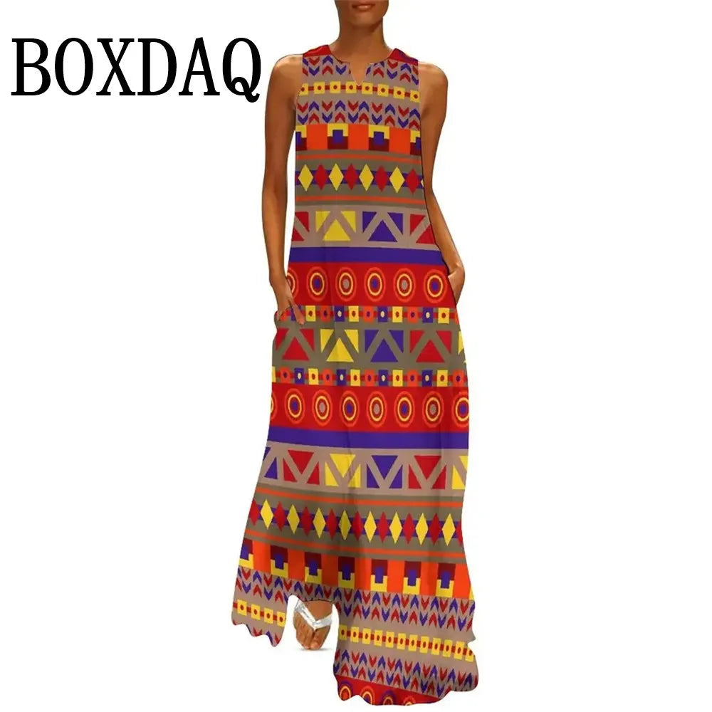 Elegant Women Party Dress Sleeveless Fashion Summer Casual 3D Print Female Long Dress 2025 New Women Tank Maxi Dresses Sundress