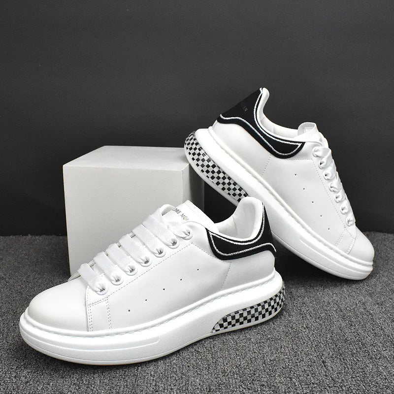 Sneakers Casual Men Air Cushion White Shoes Fashion Microfiber Leather Breathable Increased Internal Flat Platform Board Shoes