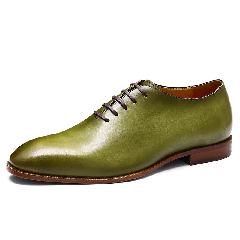 Mens Dress Shoes Fashion Pointed Toe Men's Business Casual Shoes Green Khaki Leather Oxfords Shoes Zapatos De Hombre