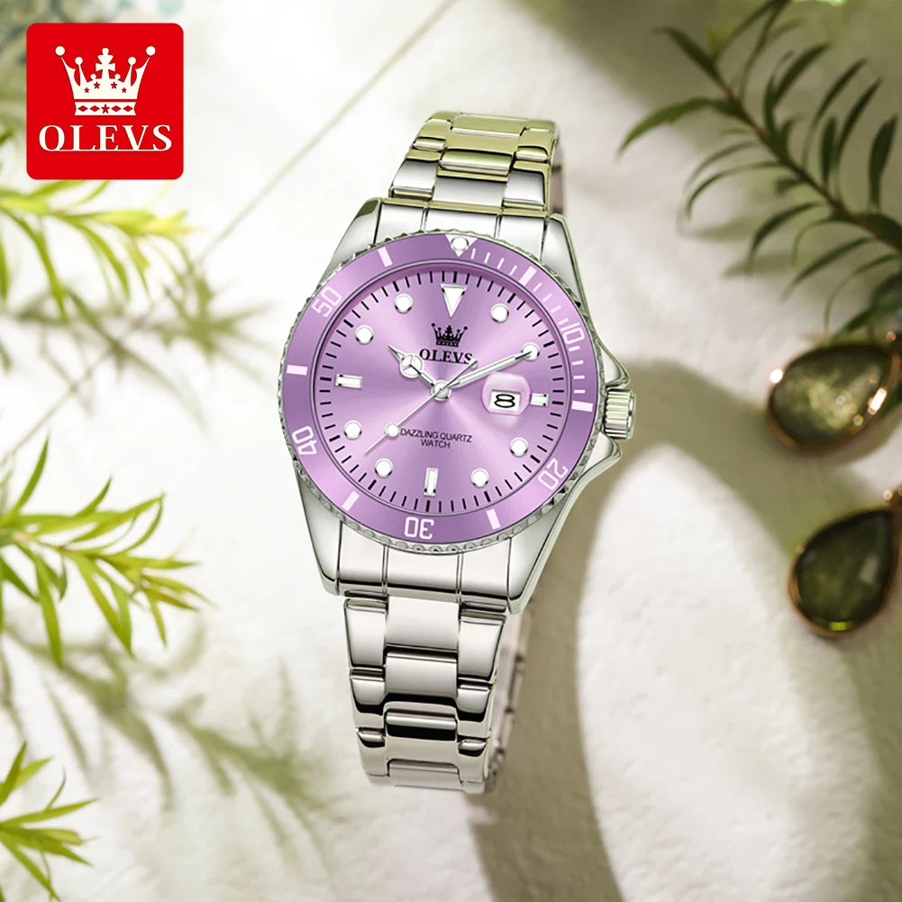 OLEVS 5885 Original Women Watch Top Luxury Quartz Watch Classic Green Dial Waterproof Luminous Date Watch Women Authentic Watch