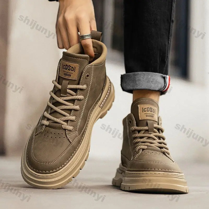Men Leather Casual Shoes Autumn New Fashion Comfortable Soft Leather Boots Men Retro Low-top Ankle Boots Men Casual Work Shoes