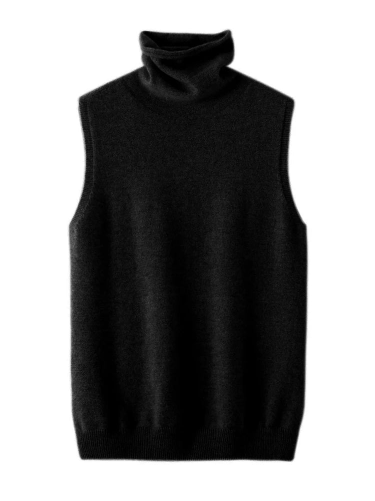 Women Autumn Winter Sleeveless Turtleneck Pullover Vest 100% Merino Wool Sweater Basic Soft Knitted Waistcoat Korean Style Top